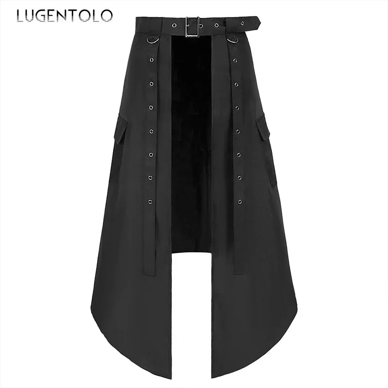 Men Dark Rock Skirt Punk Steam Gothic Party Fashion Solid New Large Size Men's Personality Black Rivet Asymmetric Half Skirts 2