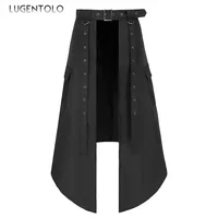 Men Dark Rock Skirt Punk Steam Gothic Party Fashion Solid New Large Size Men's Personality Black Rivet Asymmetric Half Skirts 2