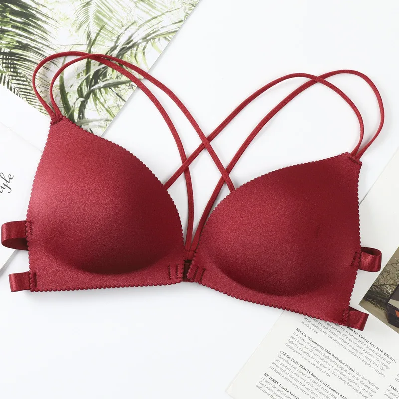 Girl's Bra Thin Cup Solid Color Gathering Comfortable Bra Student Small  Chest Seamless Girl's Underwear Without