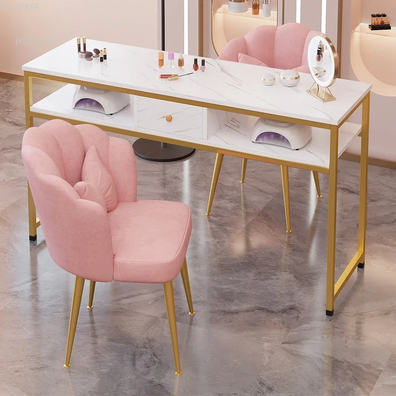 Nordic Single Nail Tables Modern Double Manicure Tables Set Light Luxury Wooden Nail Table Professional Manicure Table U