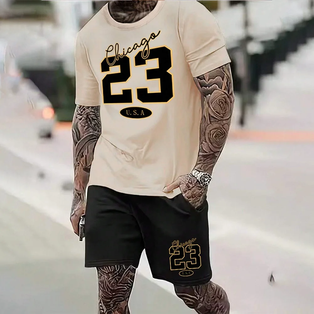 South American Men Casual Oversized Set Printed Digital Patterns Sports Set