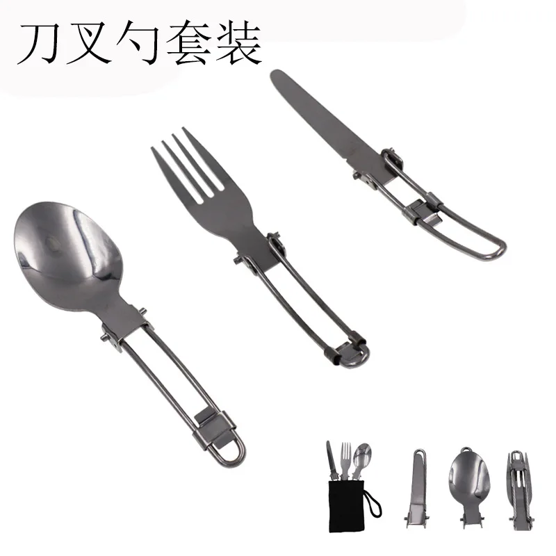 

Stainless steel cutlery tableware flatware fold knife spoon set combo Picnic camp Spork fork long cookware utensil backpack