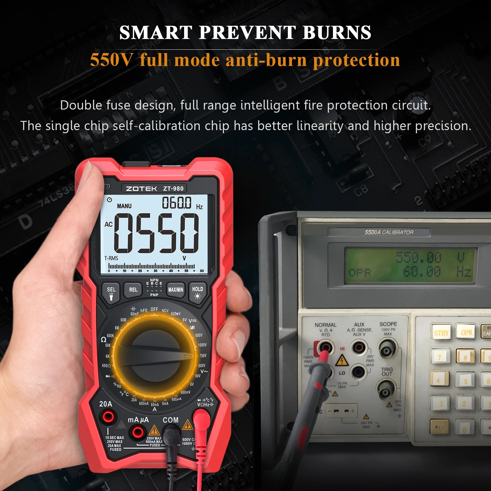 ZOTEK ZT-980 digital multimeter tester true RMS 6000 counts high precision display NCV measures voltage current resistance