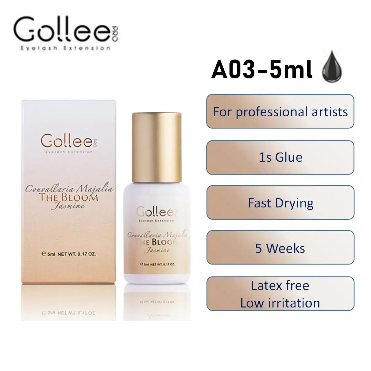 thumbnail image 1 of Pegamento para extensiones de pestañas Gollee de 5 ml, pegamento para extensiones de pestañas postizas de secado rápido de 0,5 segundos, pegamento para pestañas Gollee Super Bonder, 1 of 5