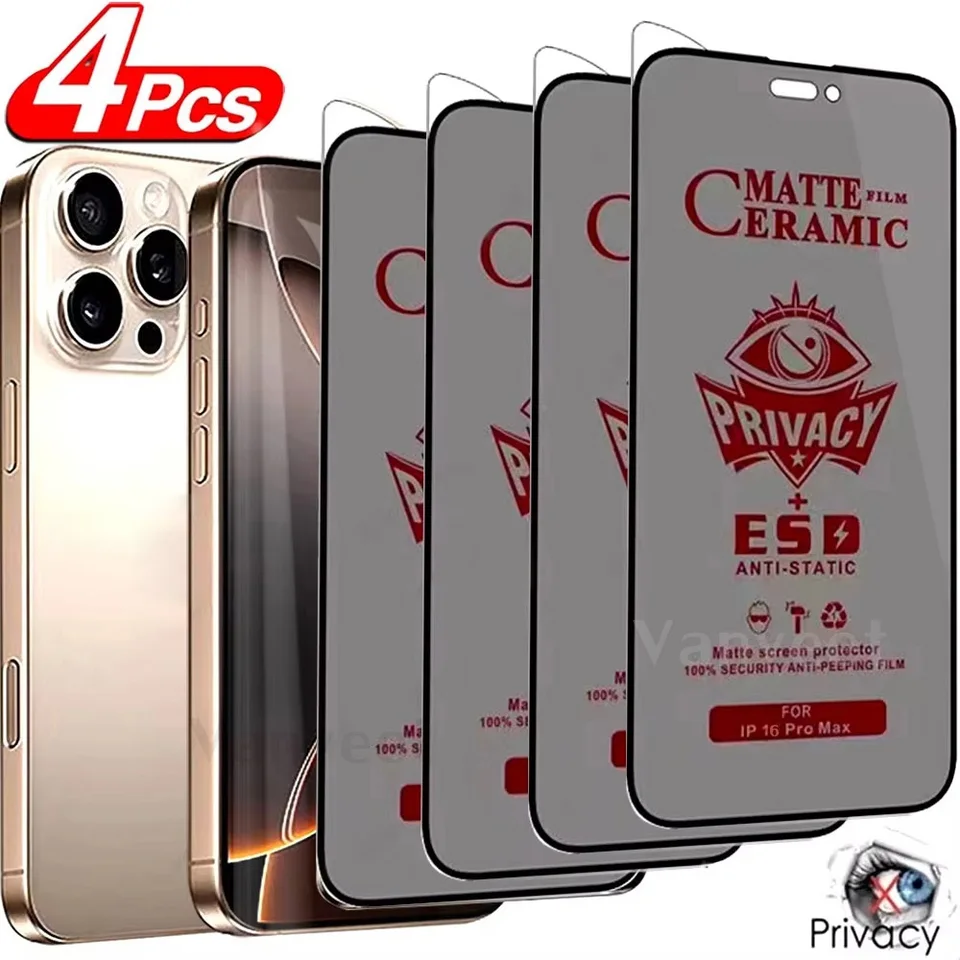 MATTE PRIVACY [5 Pezzi] Pellicola Protettiva In Ceramica Opaca Per IPhone 16 Plus - Anti-urto E Privacy