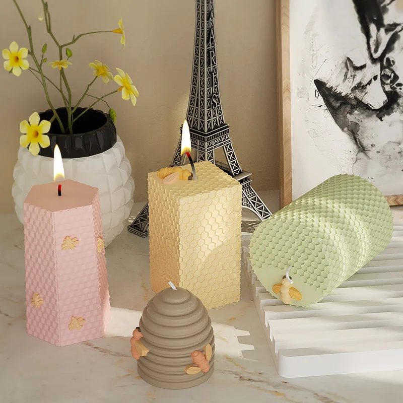 Bee Honeycomb Silicone Mold for DIY Scented Candle Soap Making Wax Mould Plaster Resin Craft Molds Supplies Home Art Decoration