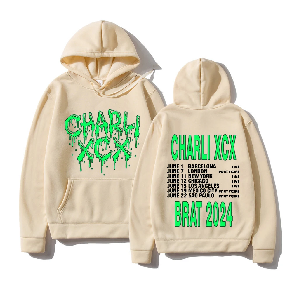Charli Xcx Brat 2024 후드티 남녀공용, 후드 스웻셔츠, 캐주얼 긴팔, 하라주쿠 그래픽 풀오버, 후드 남성 상의