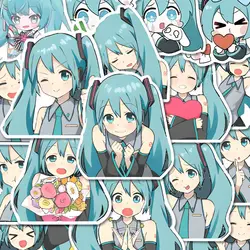 Adorable Hatsune Miku Emoticon Sticker Pack - Creative Waterproof Decoration - Random 50pcs (Hatsune Miku)