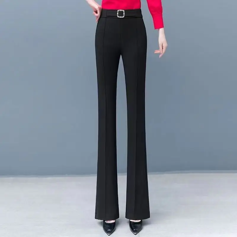 2023 Autumn and Winter Women's High Waist Patchwork Pockets Slim Solid Color Fashion Casual Elegant Commuter Micro Pull Pants