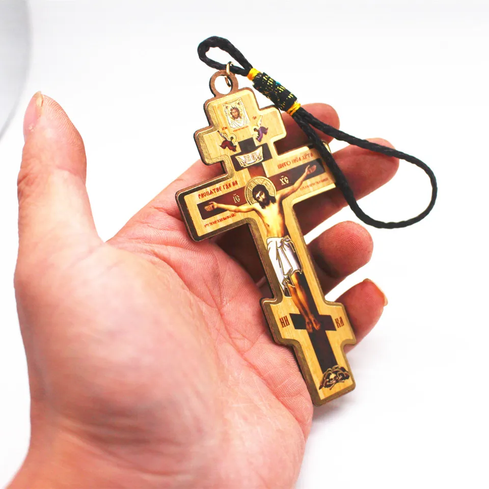 Croix Orthodoxe à 3 Barres En Bois De 15,2 Cm, Décoration Murale En Bois D'olivier De Terre Sainte Faite à La Main