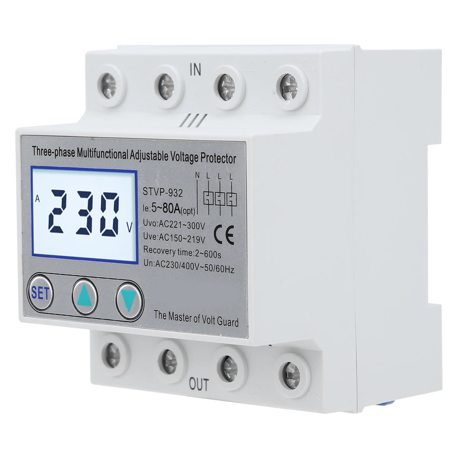Adjustable Voltage Protector 3‑Phase LCD Multifunctional Self‑Resetting STVP‑932 230v 400VAC