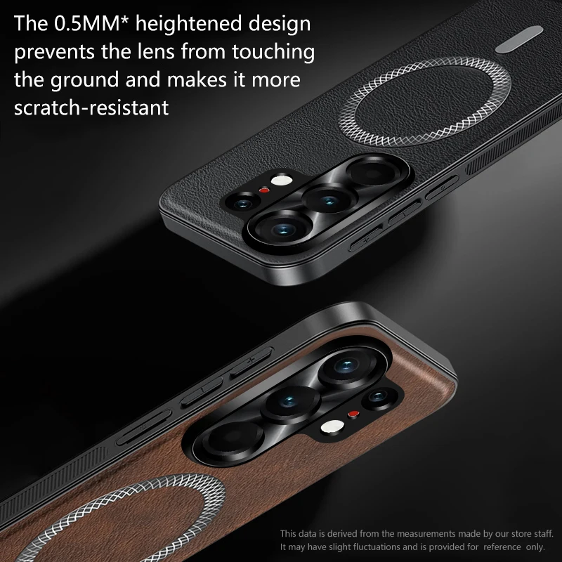Luxury Leather Texture Magnetic Case with Wireless Charging & Shockproof Back Cover