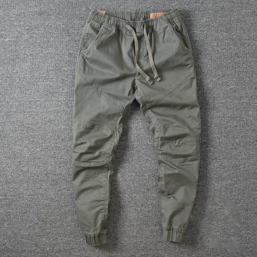 Simple Men Pants Casual Solid Color Streetwear Slim Cropped Pants  Trousers Pockets