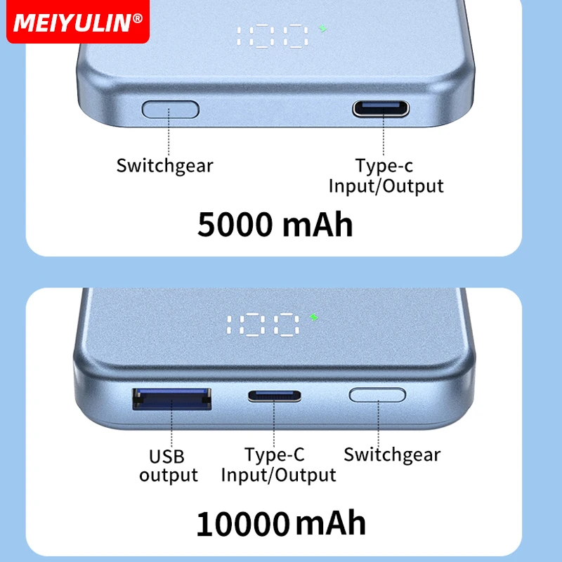 10000mAh Ultra-Thin Magnetic Wireless Power Bank 5000mAh USB C