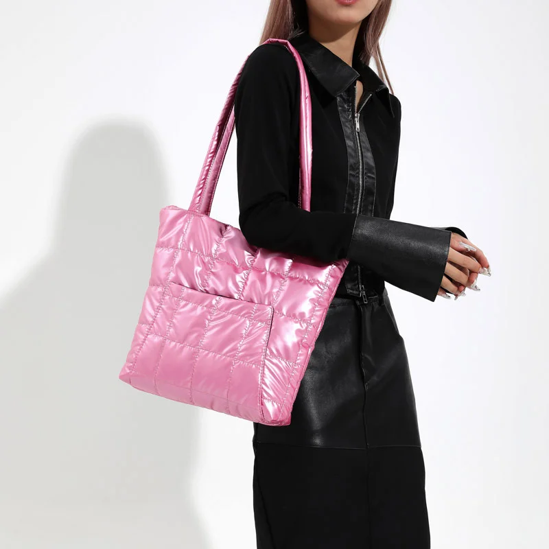 High Quality Winter Large Capacity Tote Fashion Feather Padded Handbag Women Underarm Bag Quilted Solid Color Shoulder Bag