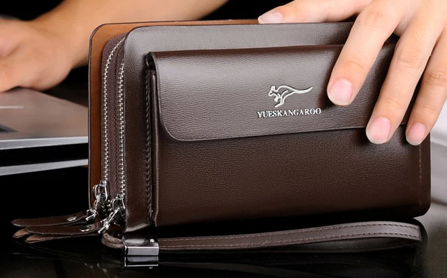 QUARRYUS High Quality Leather Men's Clutches 2021 New Fashion Men Business Clutch Bags Brand Design Zipper Long Wallet Birthday Gift Male, Size