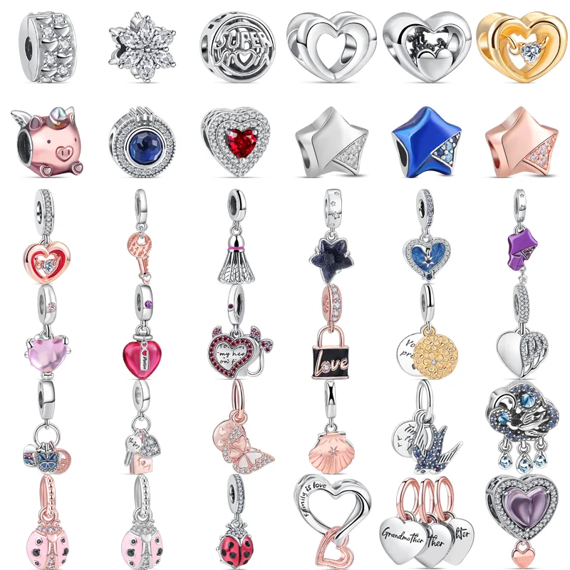 Fit Originale Pandora Charms Bracciale Donna Gioielli Nuovo 925 Argento Volante Unicorno Maiale Farfalla Rondine Corona Cuore Perline Moda