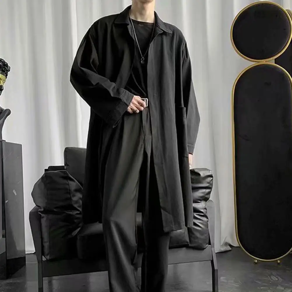 Description Picture 6 of itemLong-sleeve Light Coat for Men Stylish Lapel Trench Coat for Men Breathable Wrinkle-resistant Trendy Spring Autumn Outerwear Men