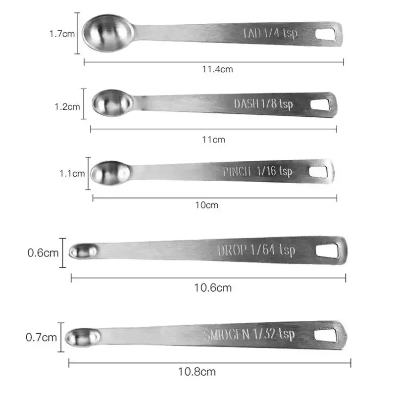 5pcs/Set Small Measuring Spoons Stainless Steel Coffee Tea Seasoning Multiple Size Spoon Kitchen Tools Kitchen Measuring Spoons Measuring Spoon Set Measuring Cup And Spoon Set