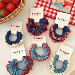 Women's High - Quality Denim Lace Hair Scrunchies Set - Cute & Sweet Elastic Hair Bands (6 Pcs Random Color)