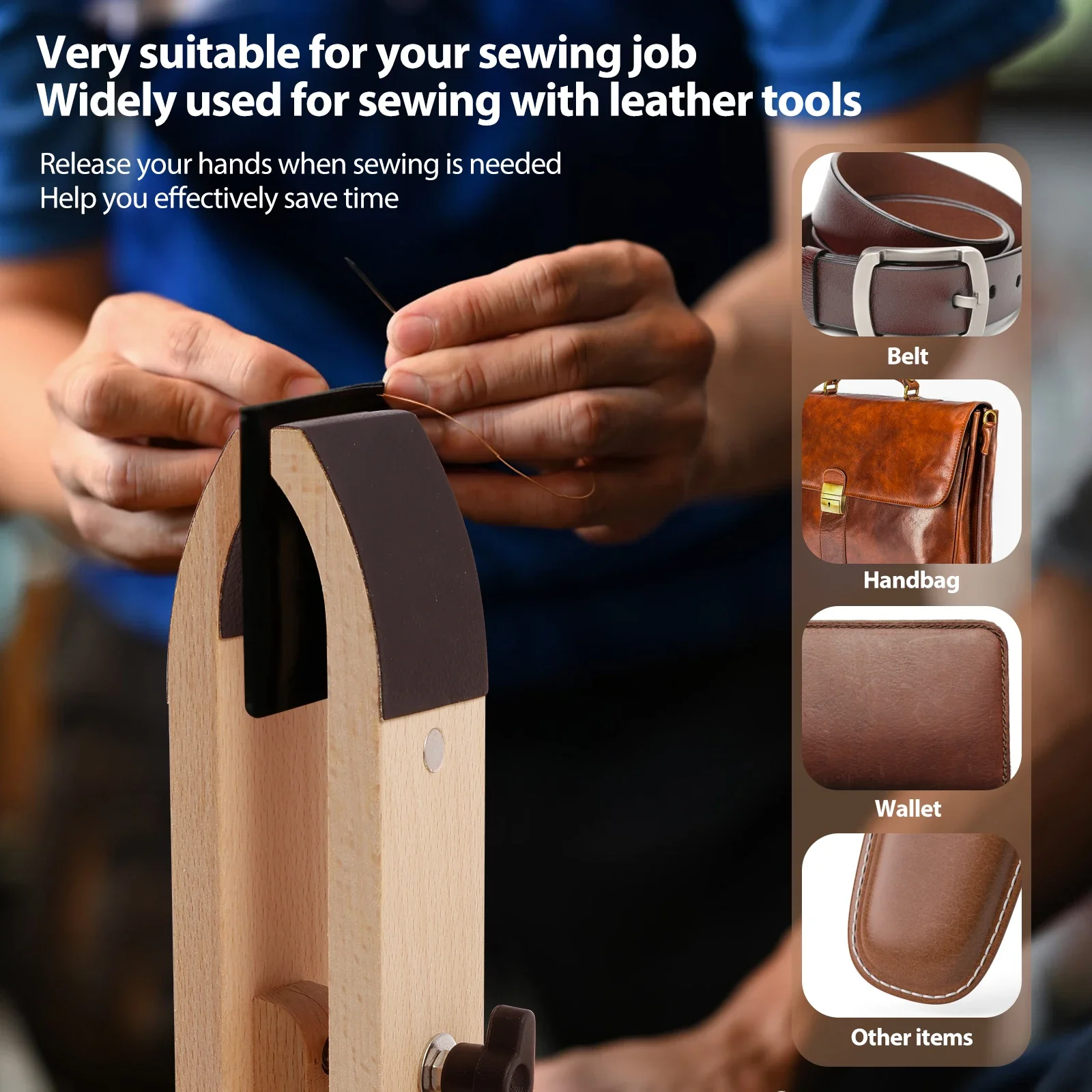 Stitch Pony Wood Leather Pony Foldable Table Desktop Stitching Horse Clamp Adjustable Leather Sewing Working Tools