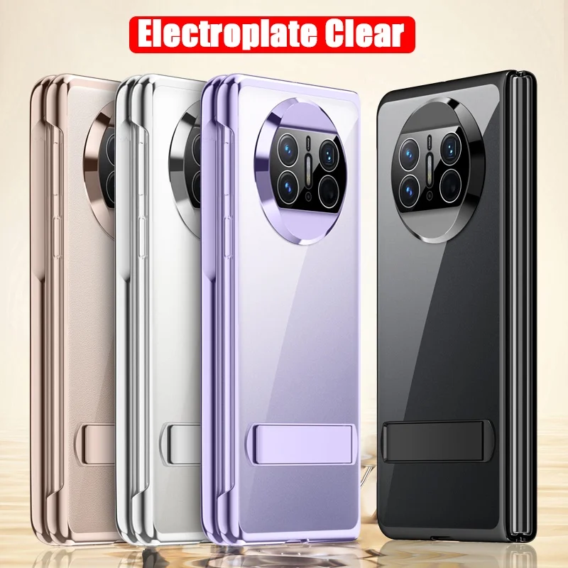 

Electroplated Transparent Case for Huawei Mate X3 Ultra Thin Hybrid Hard Plastic Cover with Kickstand and Tempered Glass