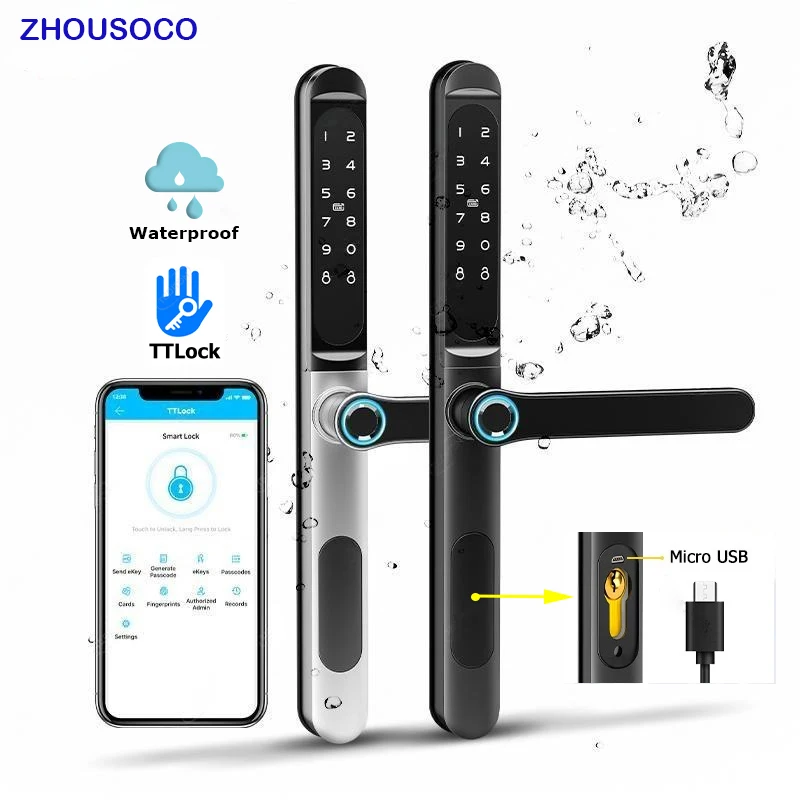 Waterproof TTlock Outdoor Gate Fingerprint Lock Bluetooth APP RFID Card ...