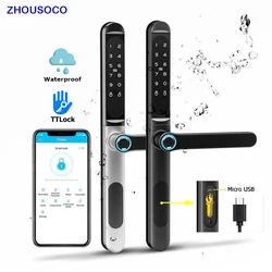 Waterproof  TTlock Outdoor Gate Fingerprint Lock Bluetooth APP RFID Card Code Electronic Smart Door Lock Glass Aluminum Sliding