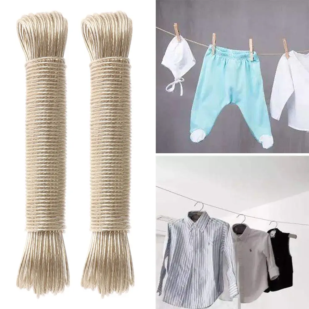 High Quality Plastic Coated Clothes Line Strong Steel Storage Strap Laundry Drying Line 20m Clothesline Rope Laundry Drying 4