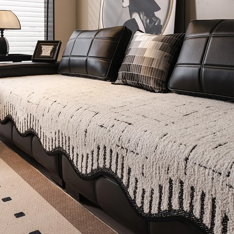 1pc Glam Style T-Cushion Sofa Cover Soft Wave-Edge Autumn/Winter Non-Slip Machine Washable Durable Scratch-Resistant Home Decor