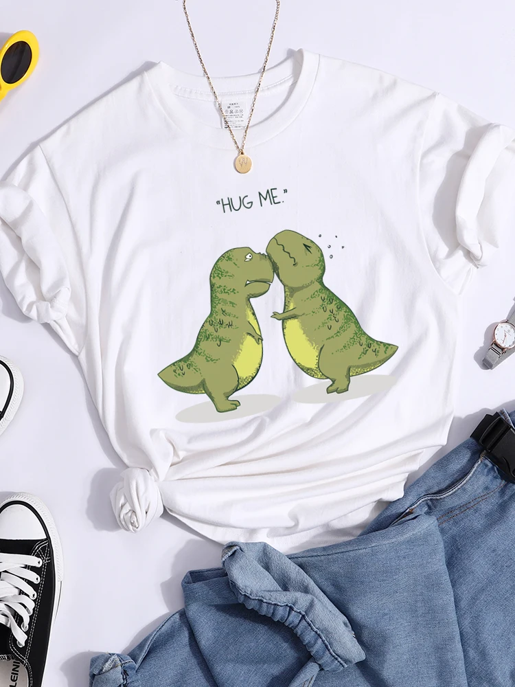 thumbnail image 1 of Hug Me Kawaii - Camiseta verde con diseño de dinosaurio pequeño para mujer, camisetas informales de verano, top corto de hip hop callejero, camiseta transpirable con personalidad, 1 of 5