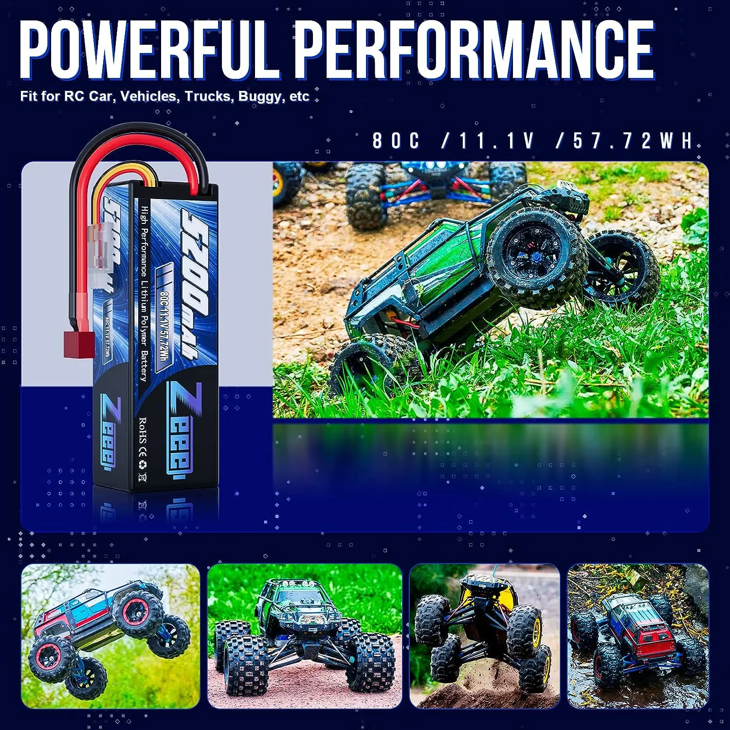 1/2pcs Zeee 3S 5200mAh Lipo Battery 11.1V 80C with T/XT60/EC3/5 Plug Hardcase for RC Car Buggy Truck FPV Drone RC Model Parts 5