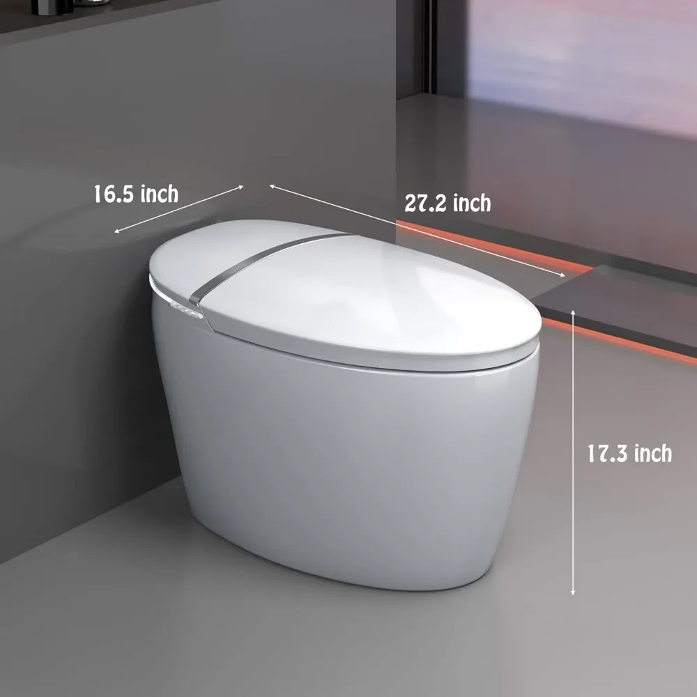 Smart Toilet Without Bidet，Tankless Toilet with Auto Heated Seat, Automatic Flush，Foot Sensor LED Backlight Strip & Night Light 6