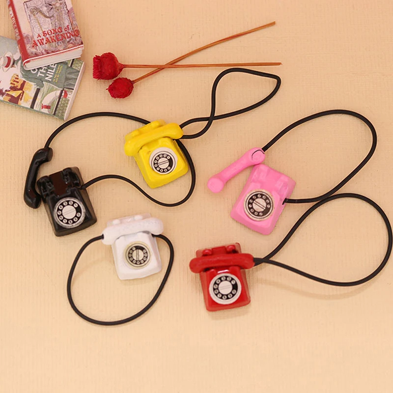 1:12 Dollhouse Miniature Vintage Phone Model Simulation Mini Retro Telephone Doll Furniture Decor Accessories For Kids Toys Gift