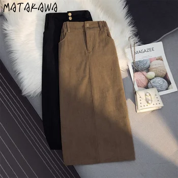 Matakawa Faldas Mujer velluto a coste a-line autunno inverno tutto abbinato gonna lunga Vintage moda coreana a vita alta gonne larghe da donna 1