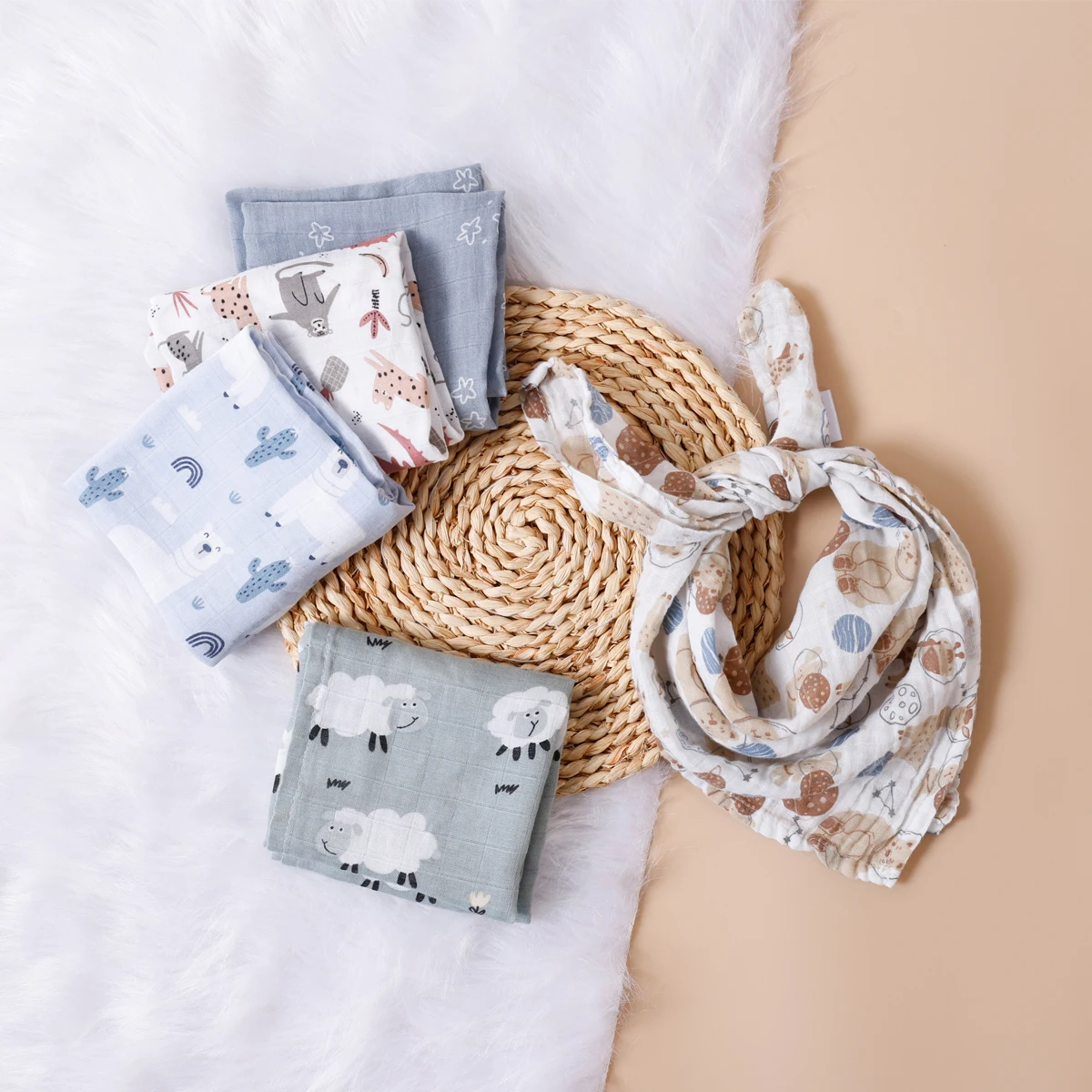 Baby Bib Cotton Bib Set Cotton Bib Security Blanket Kids Neckwear Kangobaby 5pcs Set Multifunctional Baby Muslin Bib Newborn Blanket Breathable Child Scarf 60x60cm