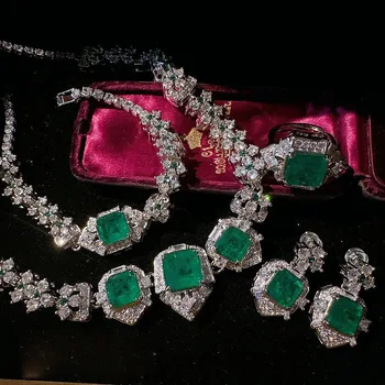 2023 Women Colombian caviar emerald necklace plated 18K gold pala peacock green ear of wheat zircon bracelet 1