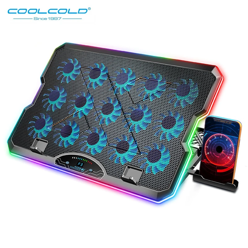 COOLCOLD F15 Gaming RGB Laptop Cooling Pad 15 Quiet Fans For 12-17.3 Inch With USB TYPE-C Port Notebook Cooler Stand_voghion.com