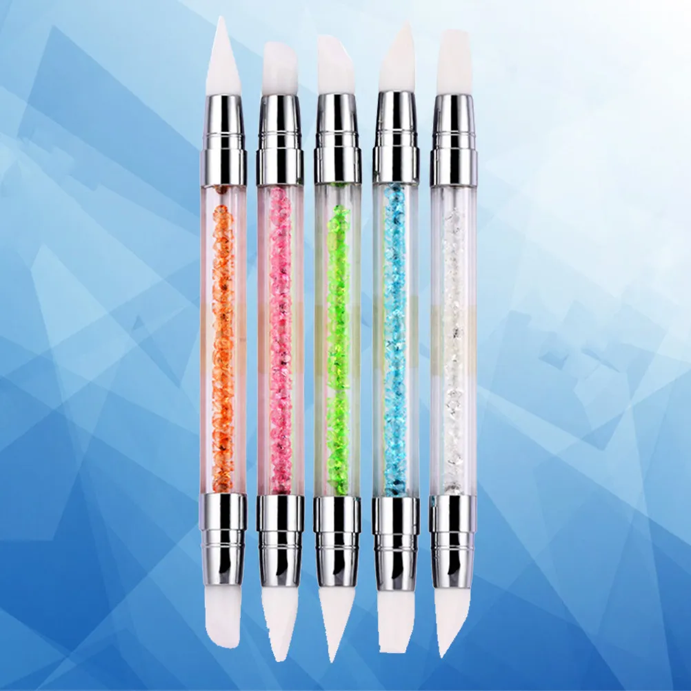 5종 네일 아트 펜 브러쉬, 이중 헤드 실리콘 다이아몬드 네일 페인팅 도구, 전문가용 매니큐어 브러쉬 세트, 미세 라인 조각용