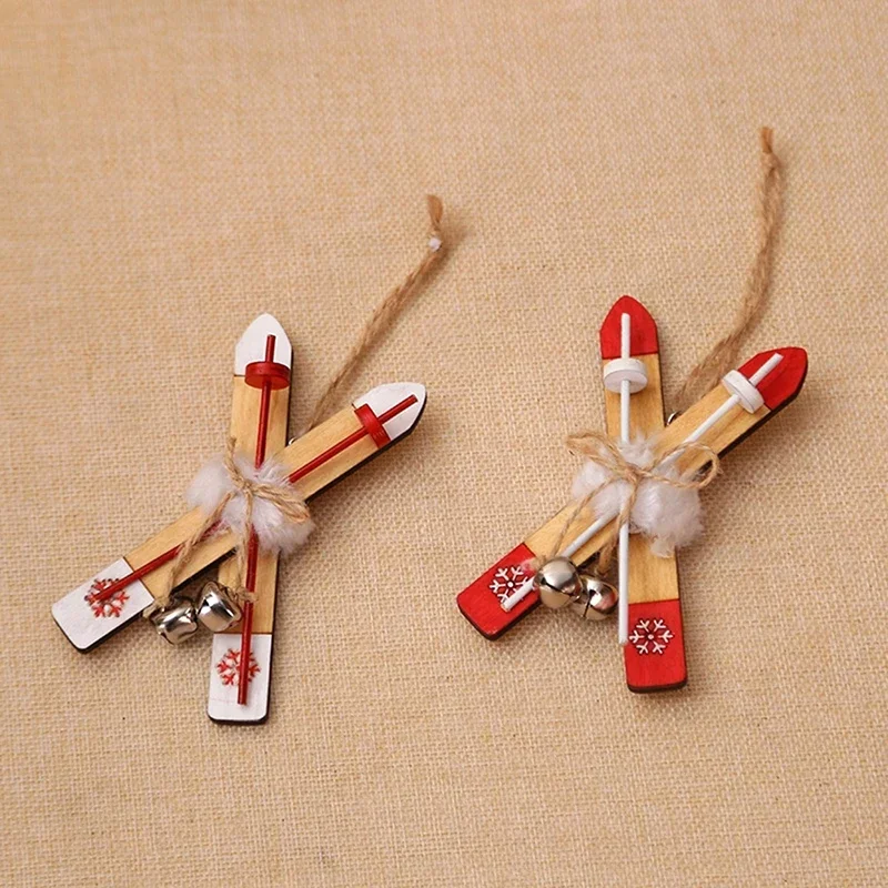 Doll House Mini Wooden Skis Crafts Supplies New Year Christmas Pendant Sled Christmas Tree Home Decor Gift