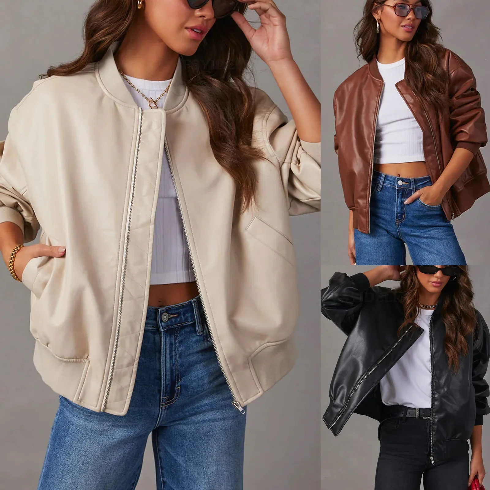 2024 New Autumn/Winter Leather Jackets for Women PU High Street Style Short Motorcycle Casual Coat Outerwear Commuting Y2k