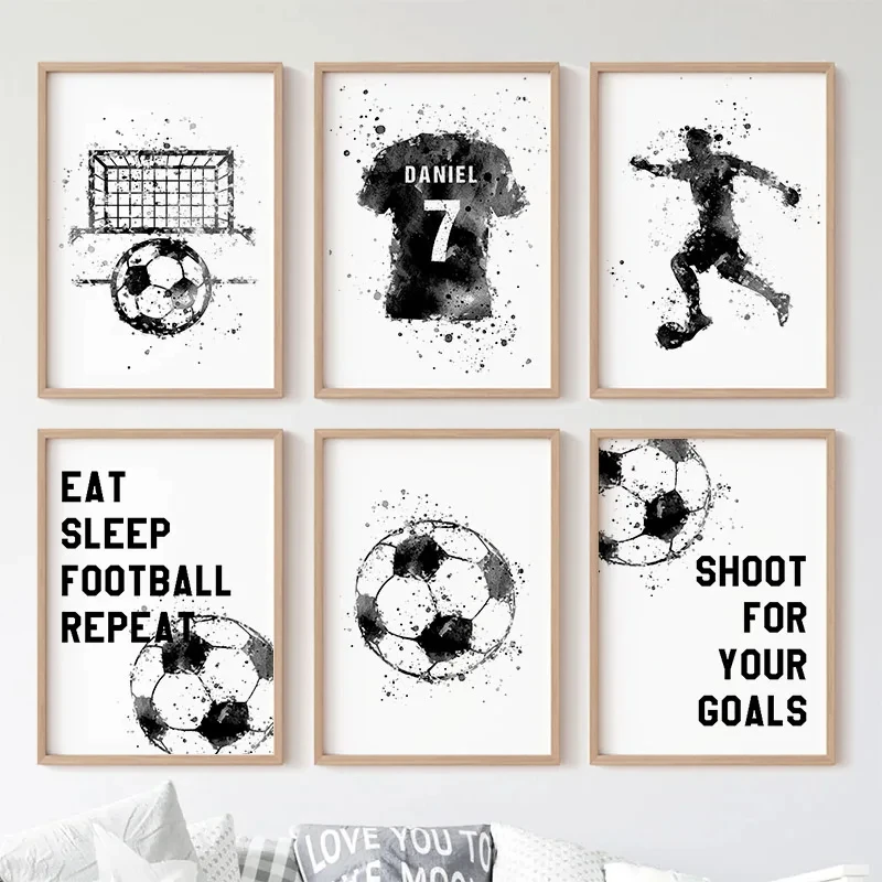 

Custom Name Soccer Jersey Kids Football Club Posters And Prints Canvas Painting Wall Art Baby Children Bedroom Home Decoration