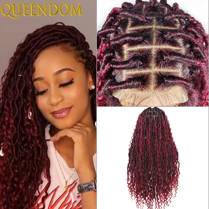 

32inch Senegal Twist Braid Full Lace Wigs Bohemia Knotless Burgundy Lace Front Box Braided Wig Synthetic Braids Lace Frontal Wig