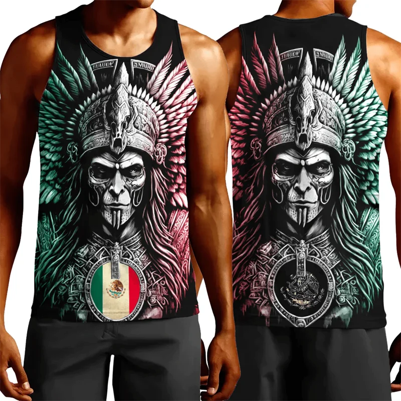 Cotton Vest Mexico Flag Map 3D Printed Beach Tank Top For Men Aztec Warrior Eagle Quetzalcoatl National Emblem cotton vest sports sleeveless vest cotton sleeveless t shirt