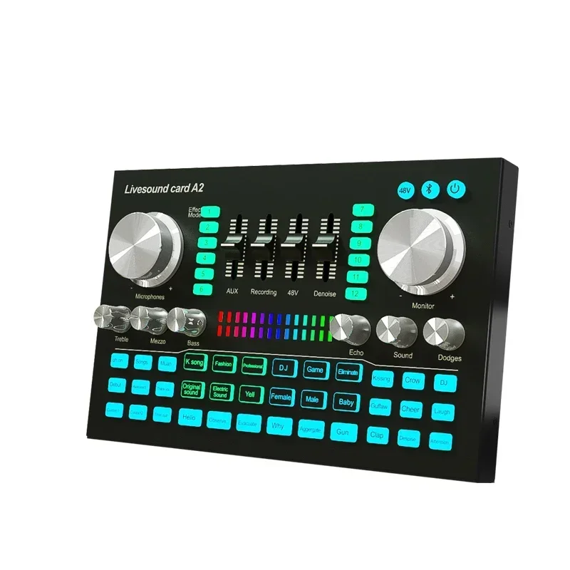 

A2 Soundcard live Sound Card Bluetooth-compatible Mixer Audio Professional Adjustable Volume Audio for Music Recording Karaoke