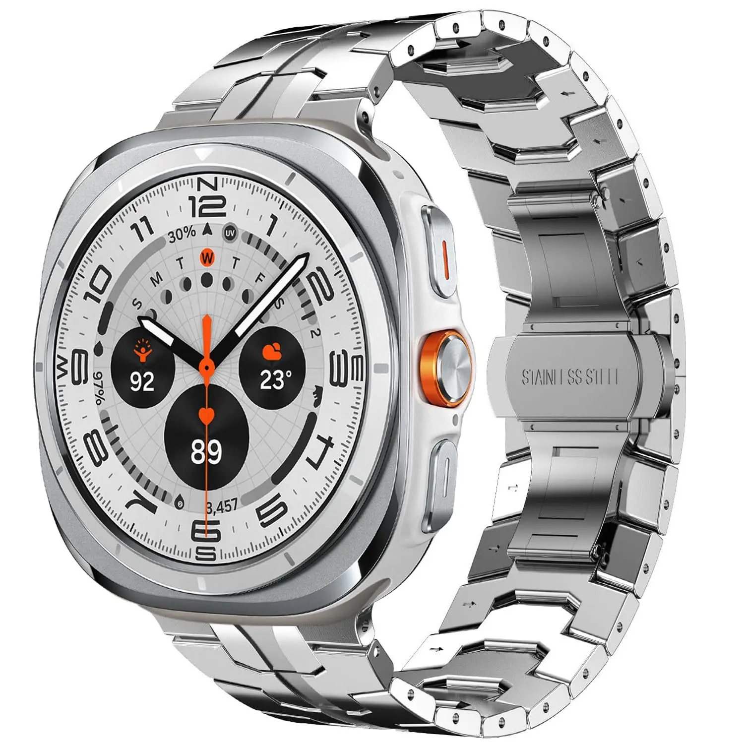 Luxury Stainless Steel Butterfly Buckle Watch Strap - Metal Armor Design