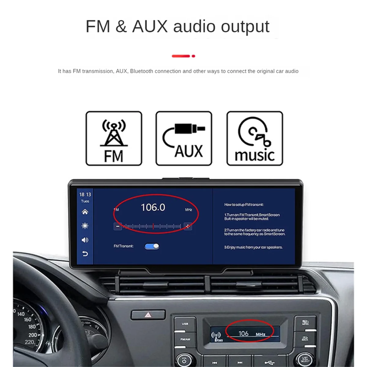 

Портативный автомобильный стереоприемник Bluetooth, беспроводной голосовой помощник CarPlay, сенсорный экран 10,26 дюйма, автомобильный радиоприемник 32G TF GPS FM