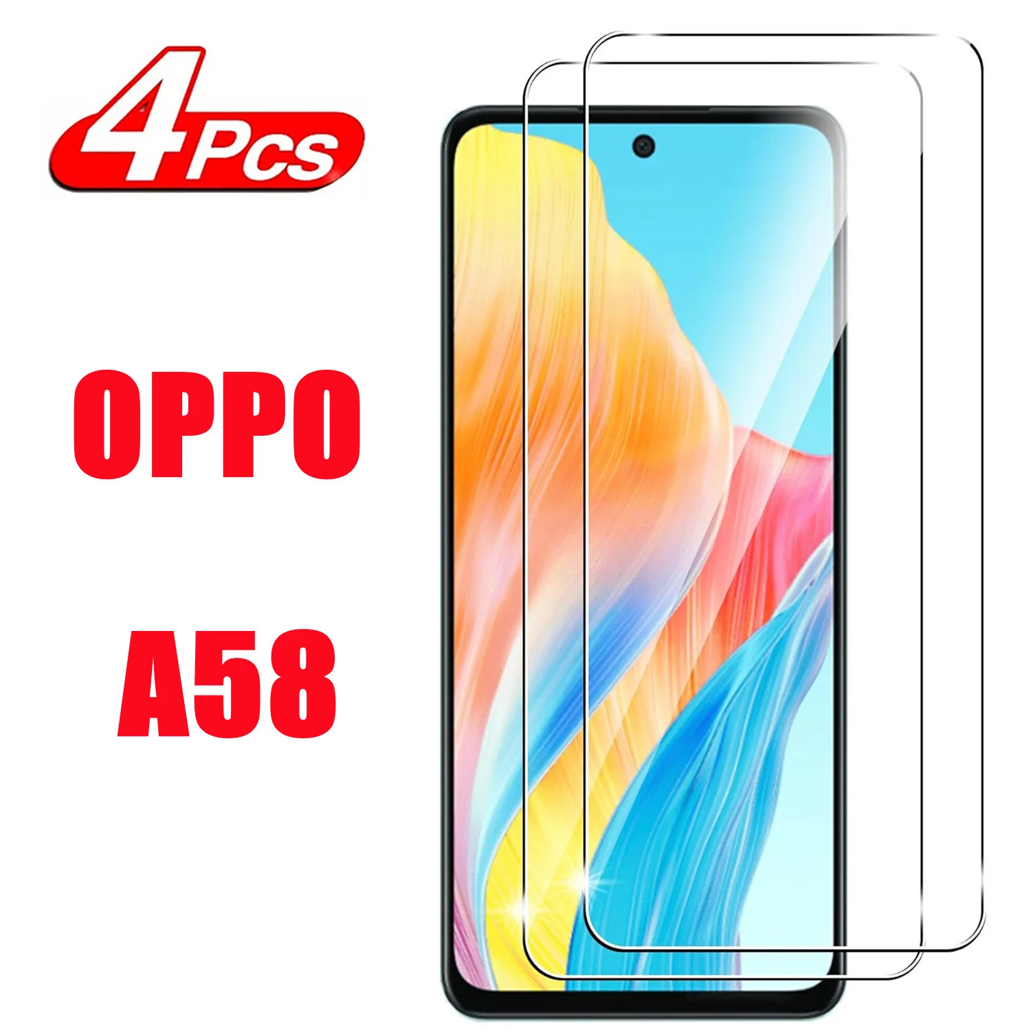 

2/4Pcs Screen Protector Glass For OPPO A58 Tempered Glass Film