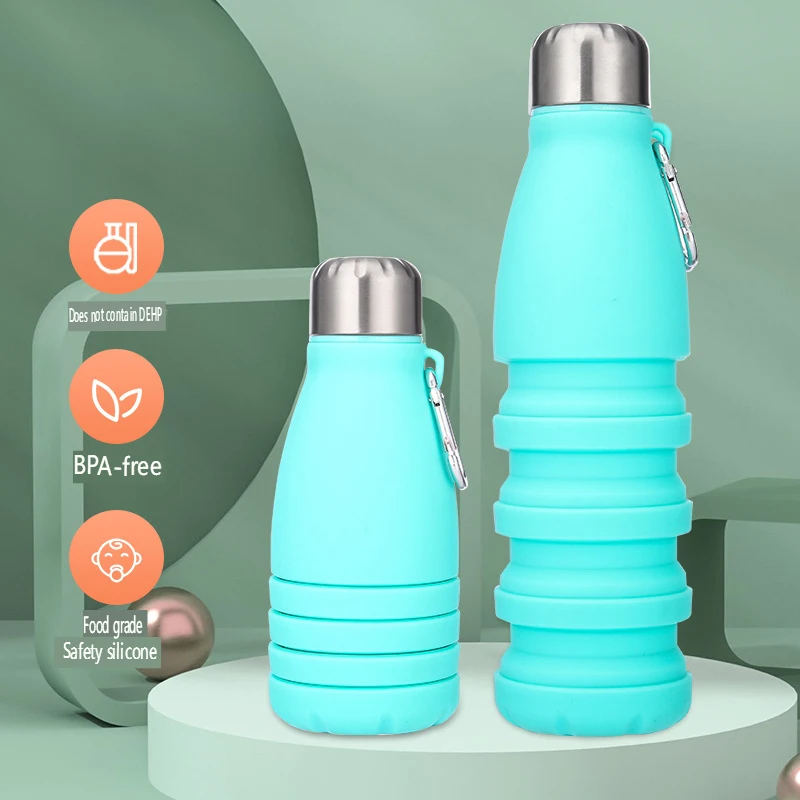 Portable Sports Water Bottle 550Ml Foldable Travel Sport Bottle Food Grade Silicone Foldable Water Cup for Home Camping Climbing