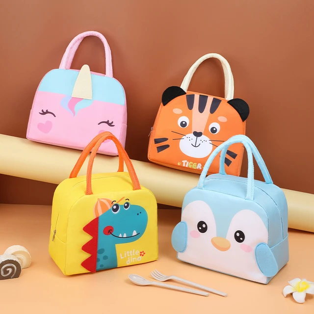 Fiambrera de aislamiento portátil, bolsa térmica para nevera, bolsa de  almuerzo con aislamiento térmico para niños, bolsa Bento con patrón de  cartón 3d - AliExpress